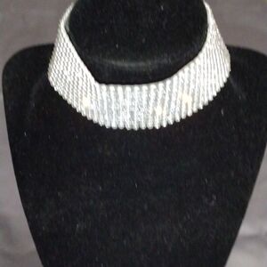 Fashion Jewelry Silver Crystal Mesh Choker Necklace